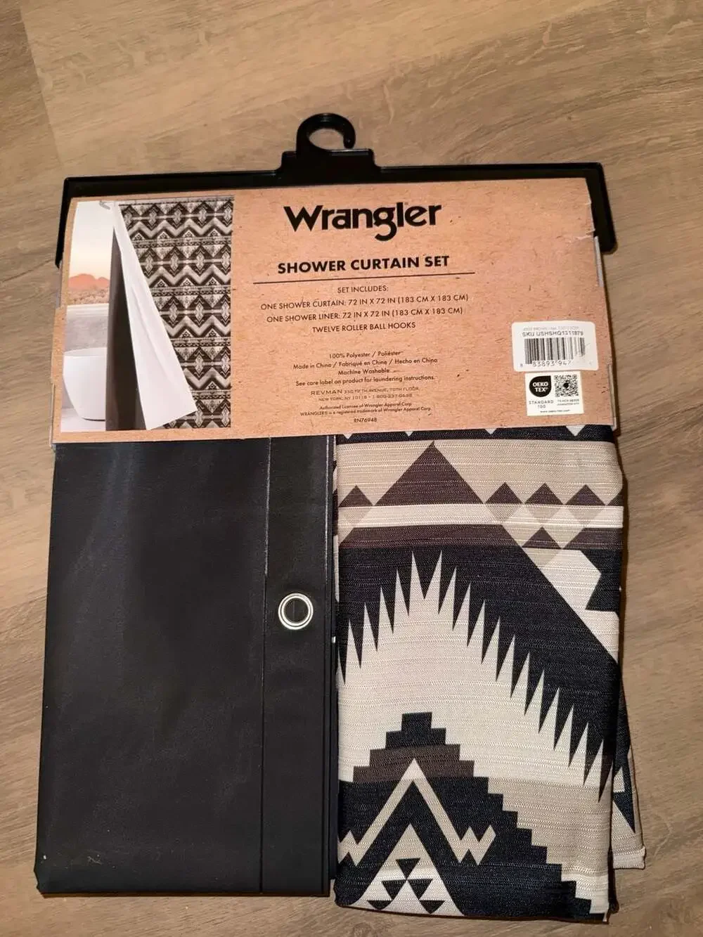 Wrangler Southwestern Geometric Shower Curtain Set with Liner and Roller Hooks